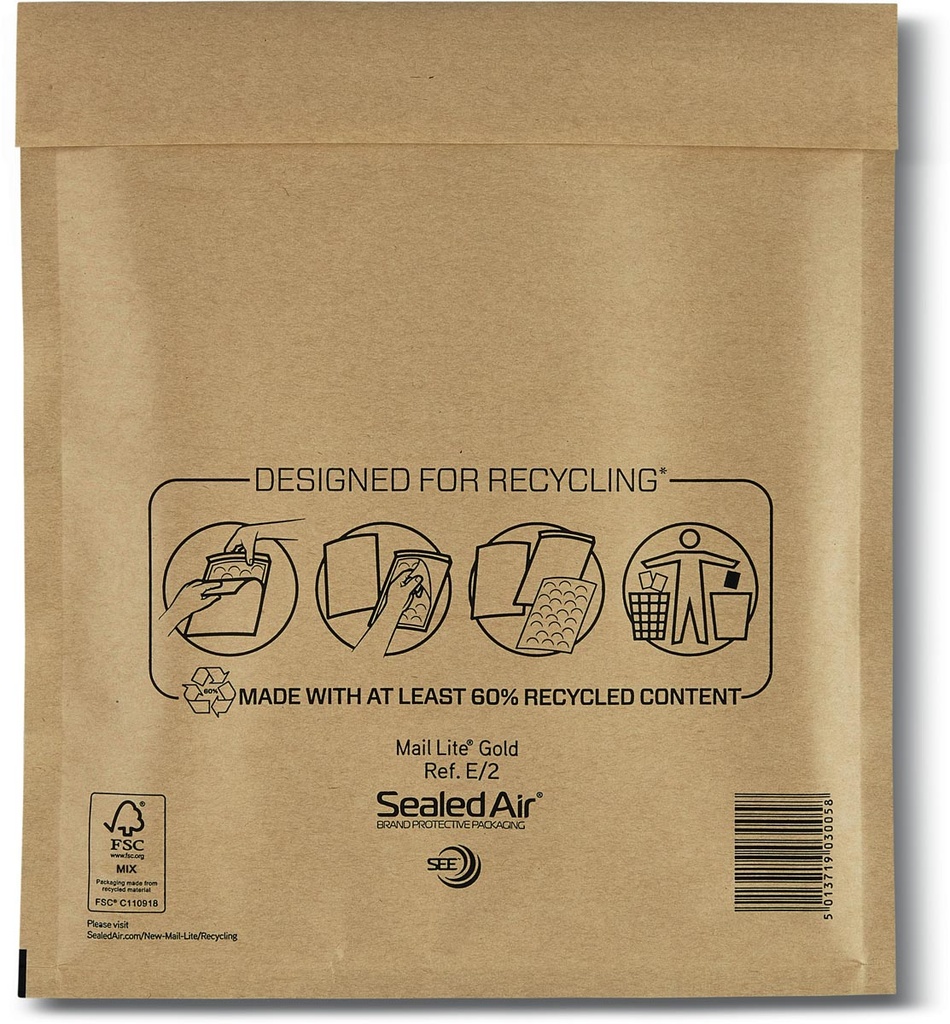 Luchtkussenenveloppen Mail Lite  goud E/2  220 x 260 mm (200)