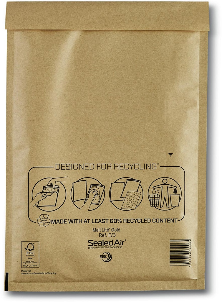 Luchtkussenenveloppen Mail Lite  goud F/3  220 x 330 mm (100)