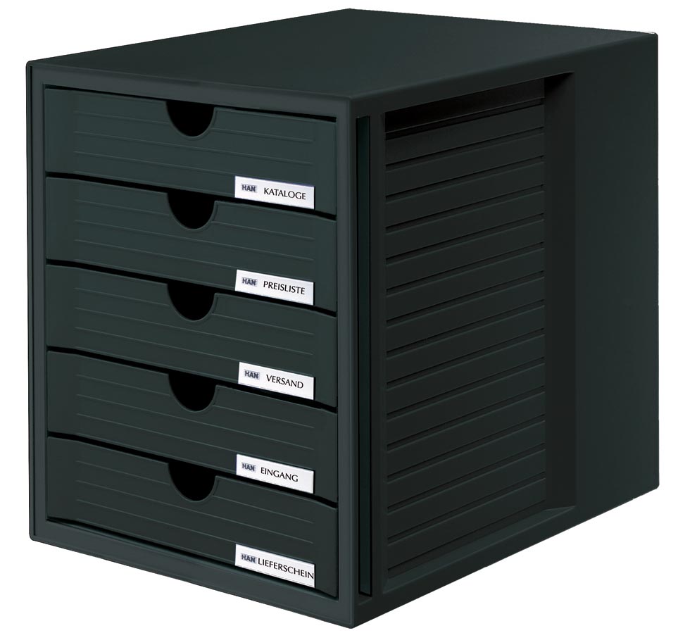 Han ladenblok met gesloten laden zwart