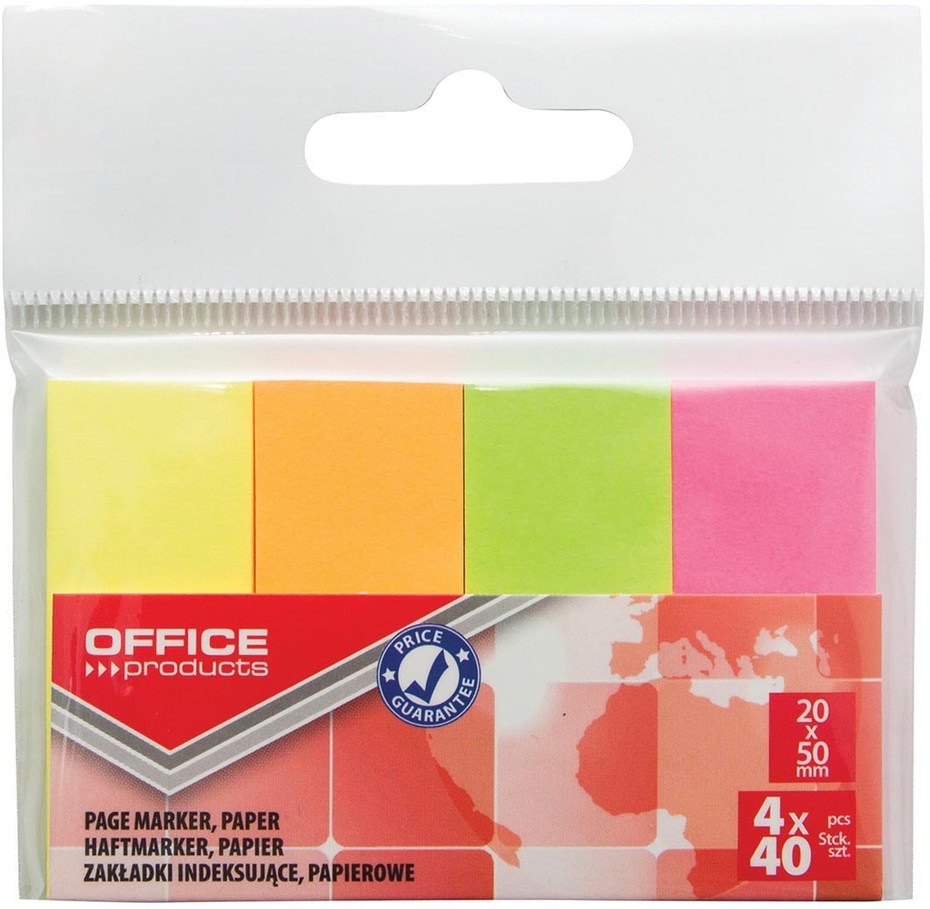 ophangzakje OFFICE products index ft 20 x 50 mm  van 4 x 40 tabs  geassorteerde neonkleuren