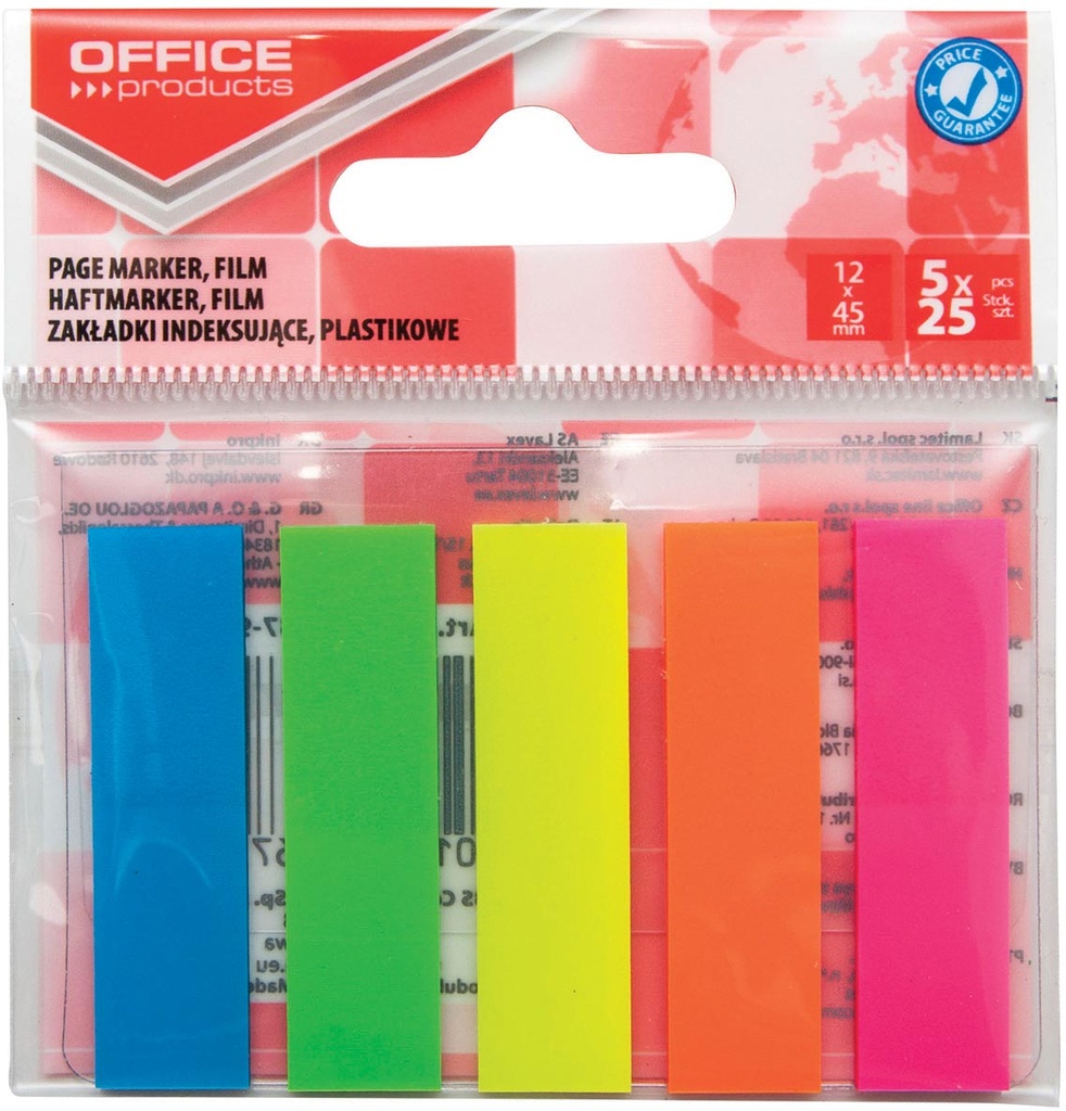 Ophangzakje OFFICE products index ft 12 x 45 mm  van 5 x 25 tabs  geassorteerde kleuren