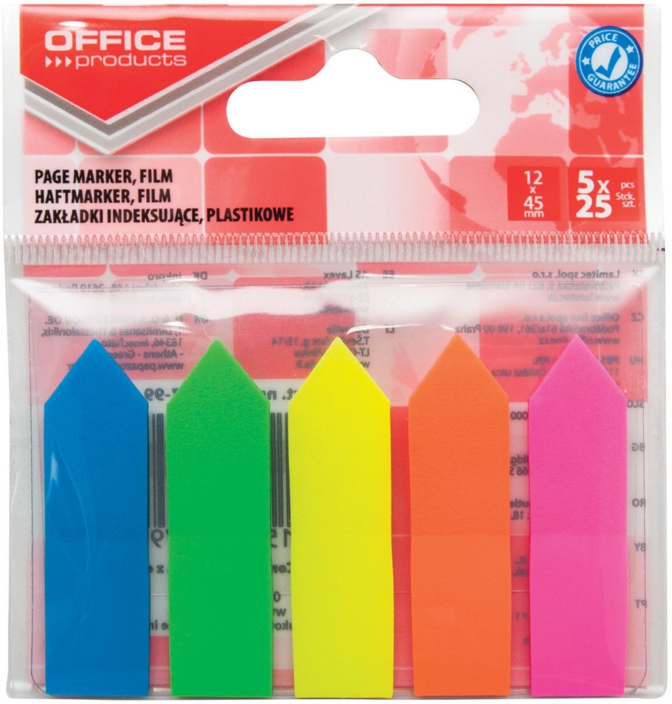 Ophangzakje OFFICE products index pijltjes ft 12 x 45 mm  van 5 x 25 tabs  geassorteerde kleuren