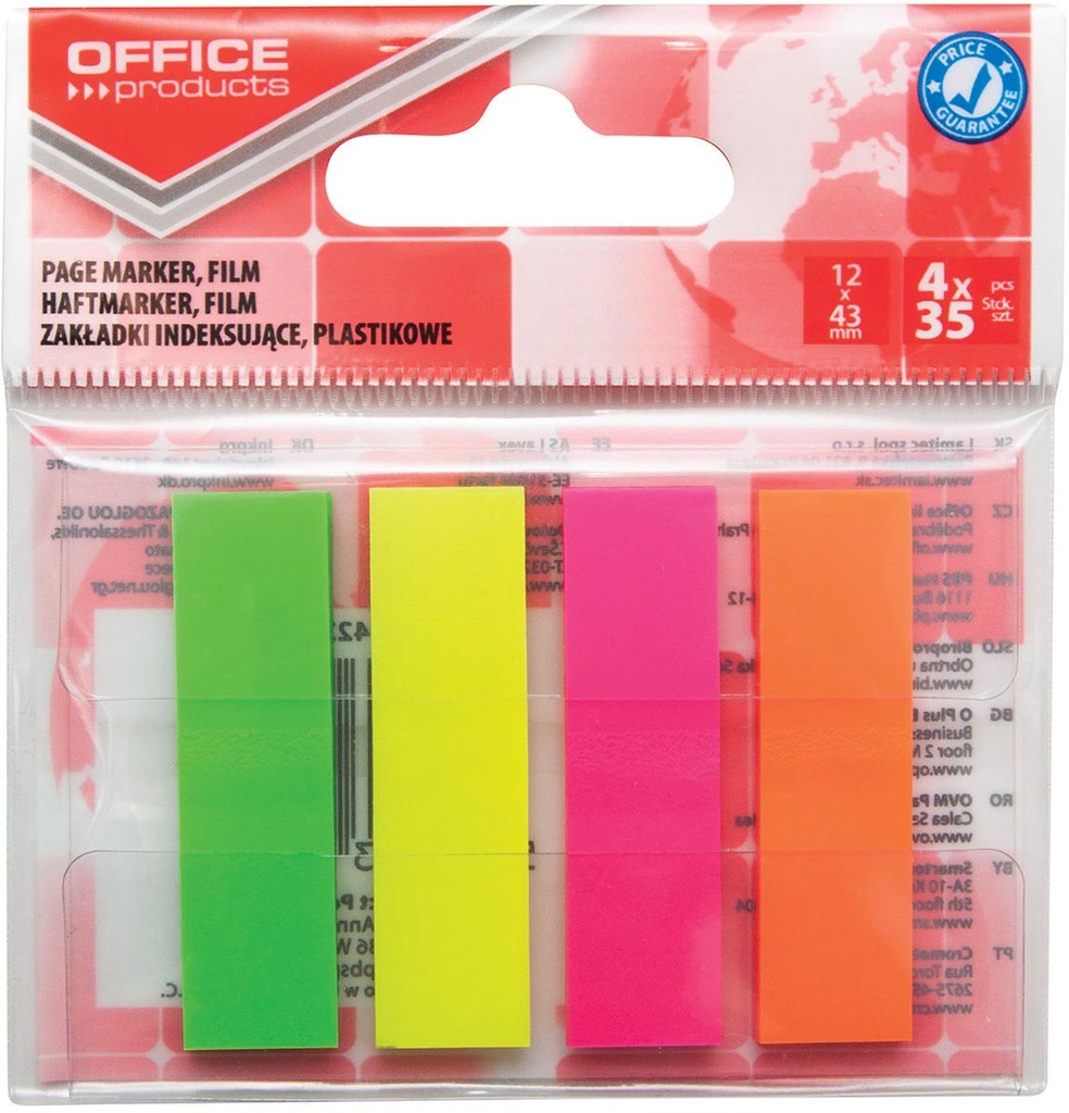 ophangzakje OFFICE products index  ft 12 x 43 mm  van 4 x 35 tabs  geassorteerde neonkleuren