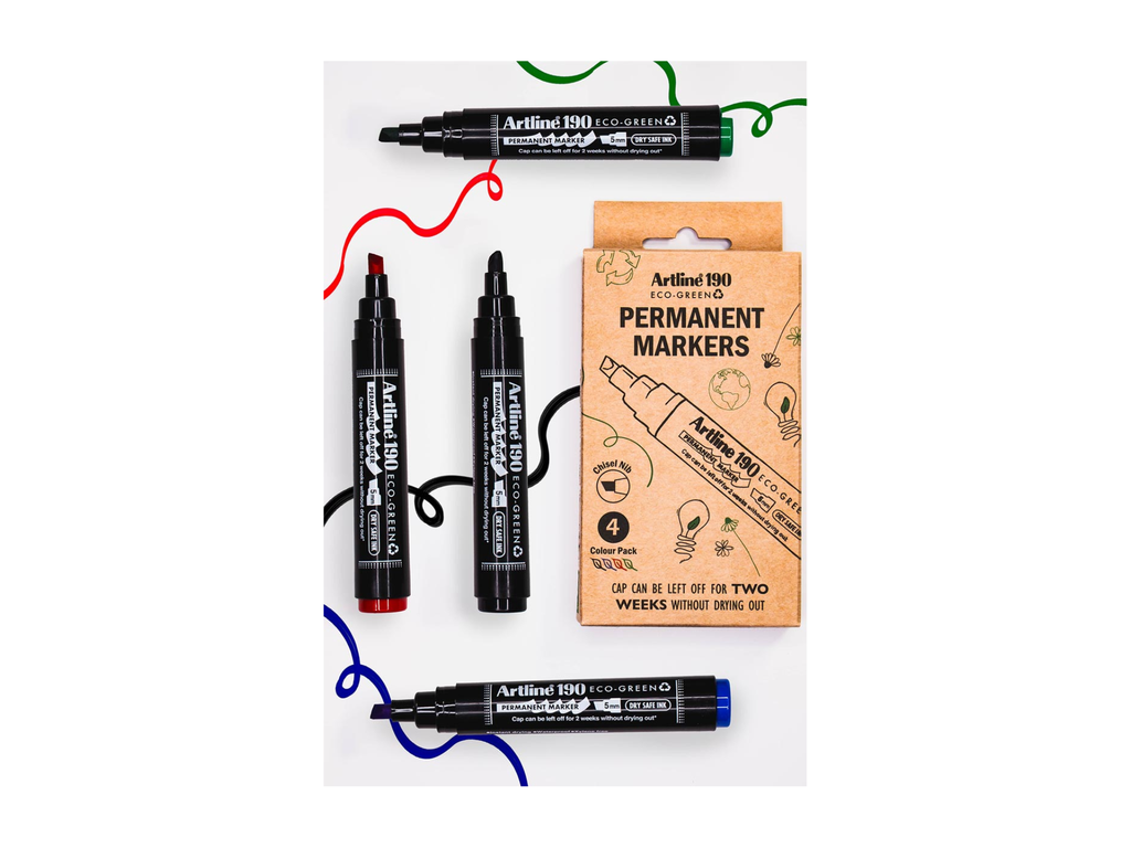 Permanent marker Artline Drysafe 190 Eco-Green 2-5 mm schuine punt assorti (4)