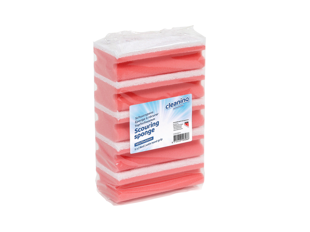 Schuurspons Cleaninq met greep 140x70x42mm rood/wit (5)