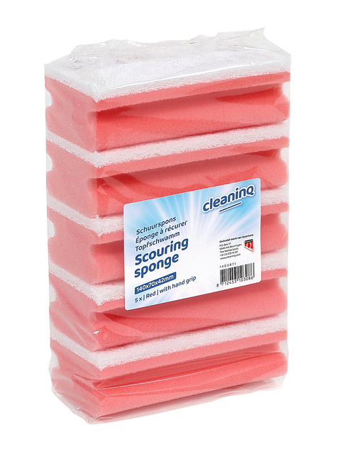 Schuurspons Cleaninq met greep 140x70x42mm rood/wit (5)