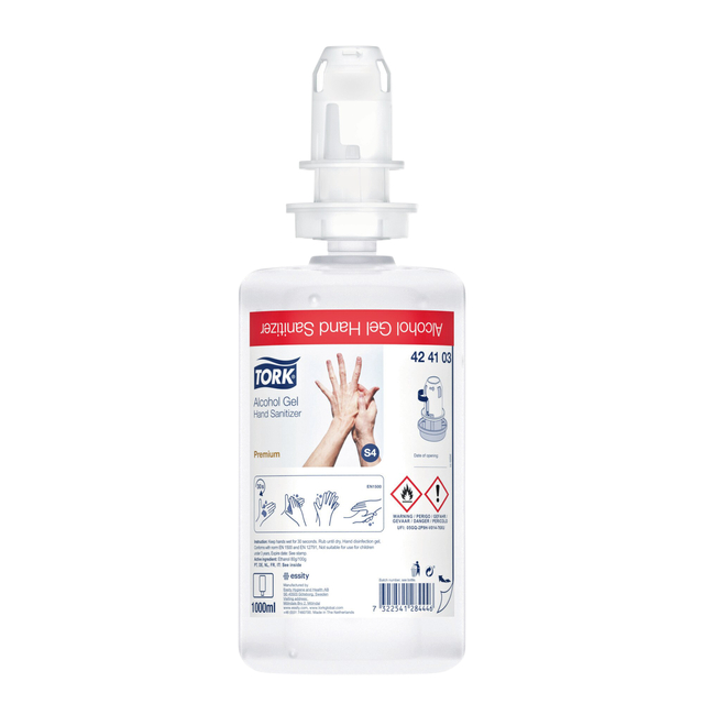 Handdesinfectie Tork S4 Premium alcoholgel ongeparfumeerd 1000 ml 
