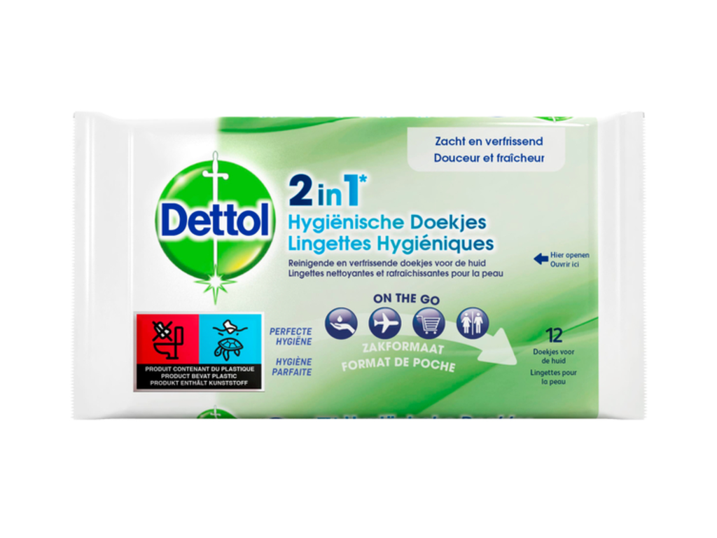 Hygiënische verfrissingsdoekjes Dettol Wipes 2-in-1 (12)