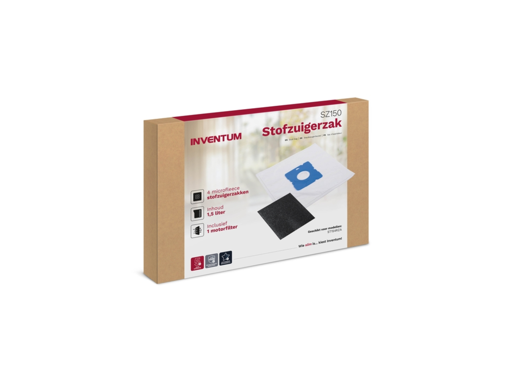 Stofzuigerzak Inventum 1.5l set van 4 zakken + motorfilter