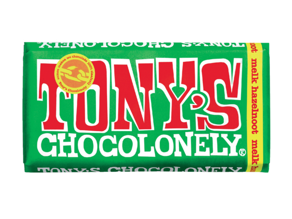 Chocolade Tony's Chocolonely melk hazelnoot reep 180gr