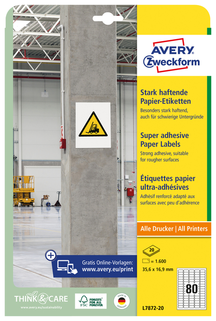 Etiketten Avery 80 etik/bl 35,6x16,9mm sterk klevend wit (20)