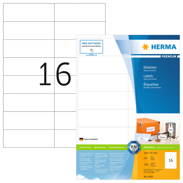 Etiketten Herma 16 etik/bl 105x37mm premium wit (200)