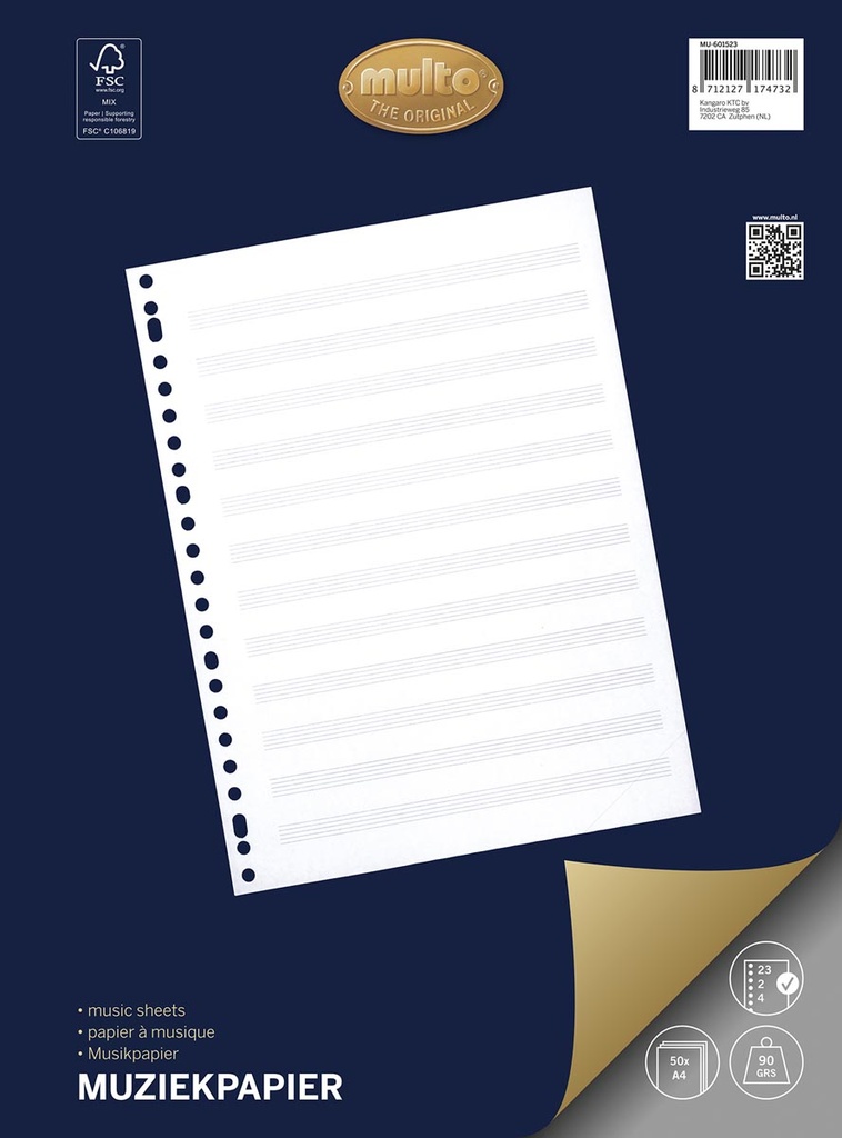 Muziekpapier Multo A4 23gaatsperforatie 50vel