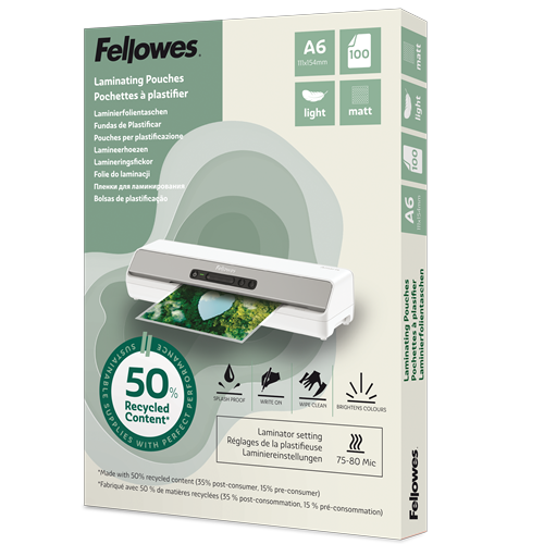 Lamineerhoezen Fellowes 50% gerecycled materiaal - Light Mat A6 (100)