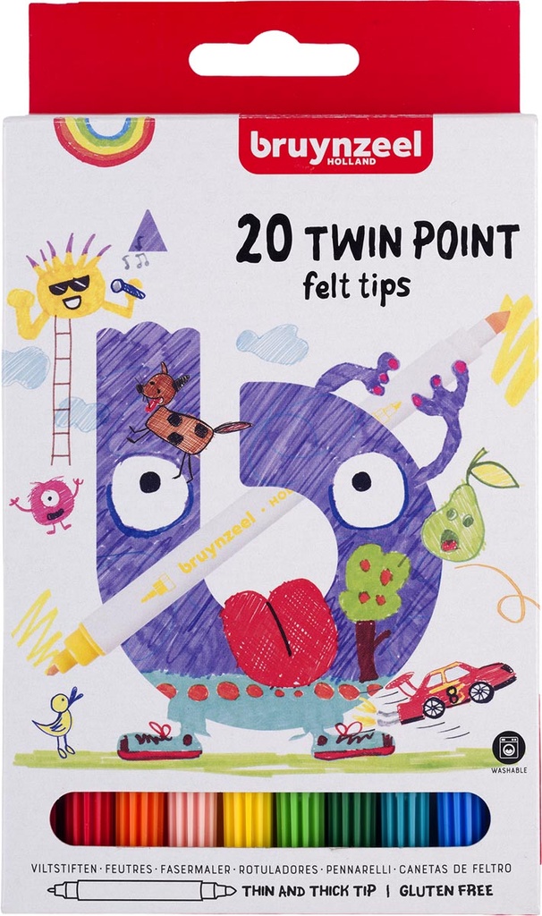 Viltstiften twin point Bruynzeel Kids geassorteerde kleuren (20)