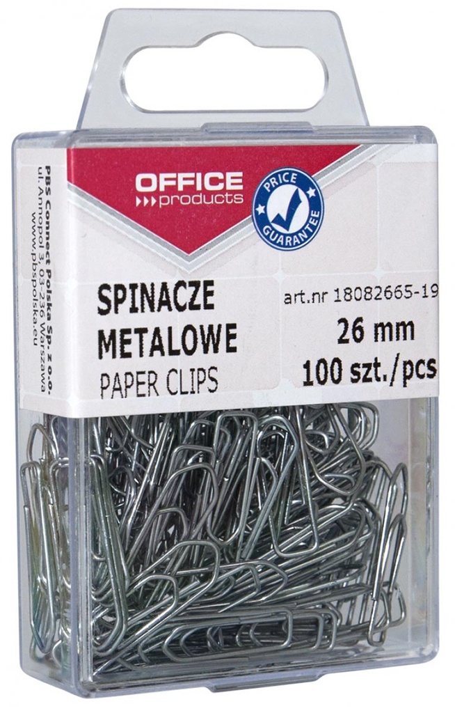 Papierklemmen Office Products 26mm metaal plastic ophangdoosje (100)