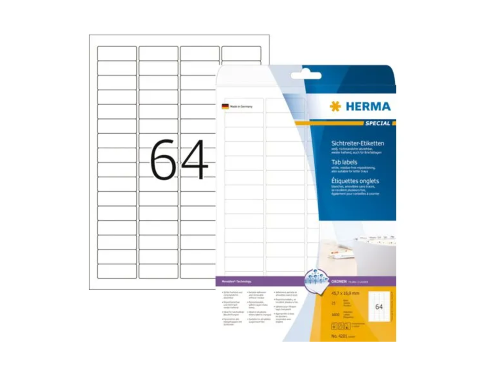 Etiketten Herma 64 etik/bl 45,7x16,9mm wit afneembaar (25) 