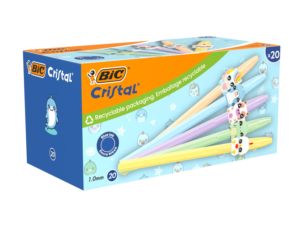 Balpen Bic Cristal medium pastel figurines assorti (20)