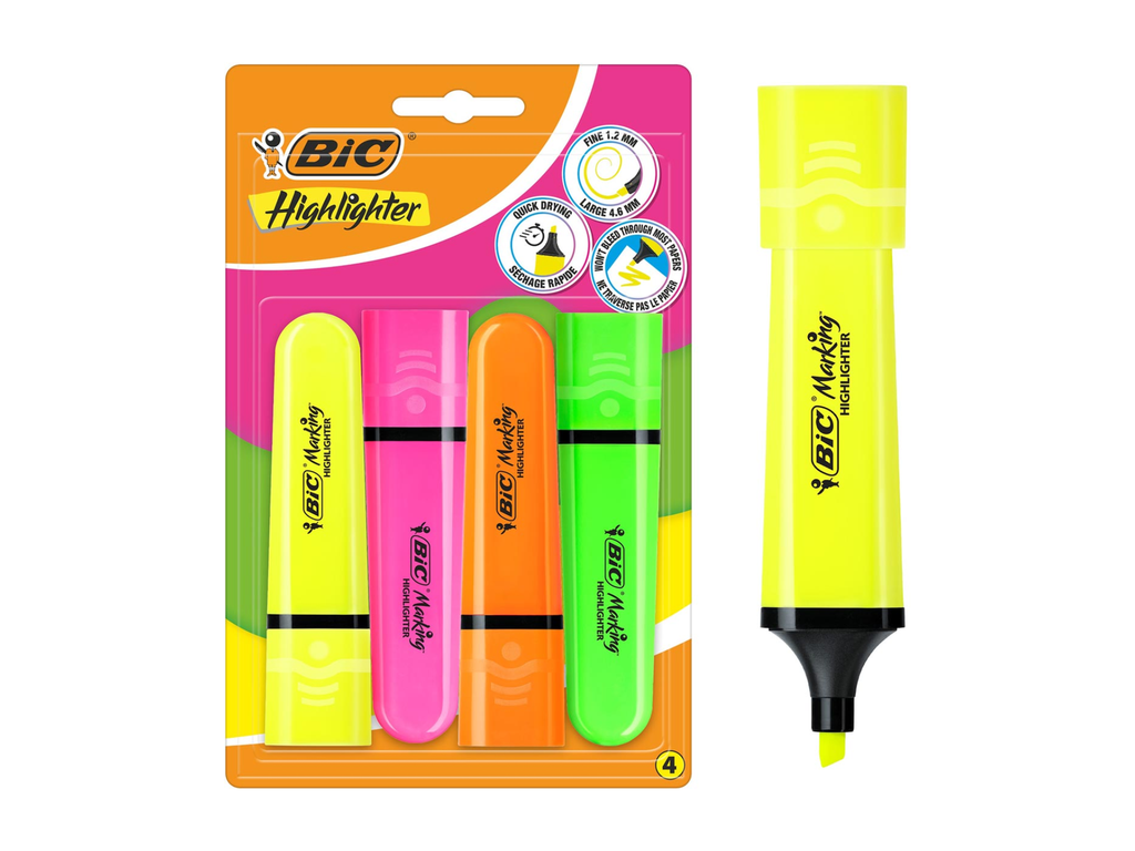 Markeerstift Bic Highlighter Flat geassorteerde kleuren (4)