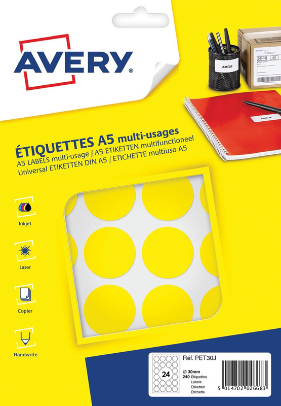 Markeringsetiket Avery 24 etik/bl. Ø30mm (10)