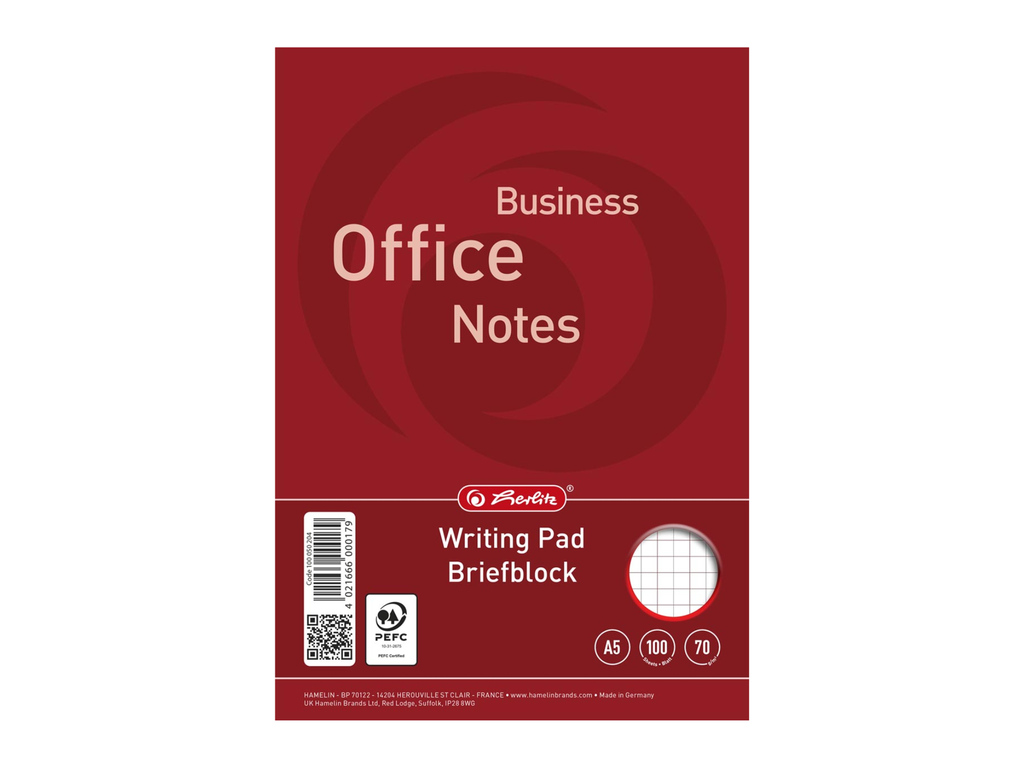 schrijfblok Herlitz ft A5 70 g/m² 100 vel geruit 5 mm