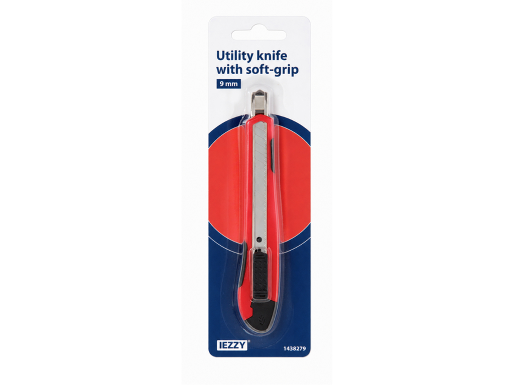 Snijmes IEZZY 9mm kunststof met softgrip inclusief 1 mesje 