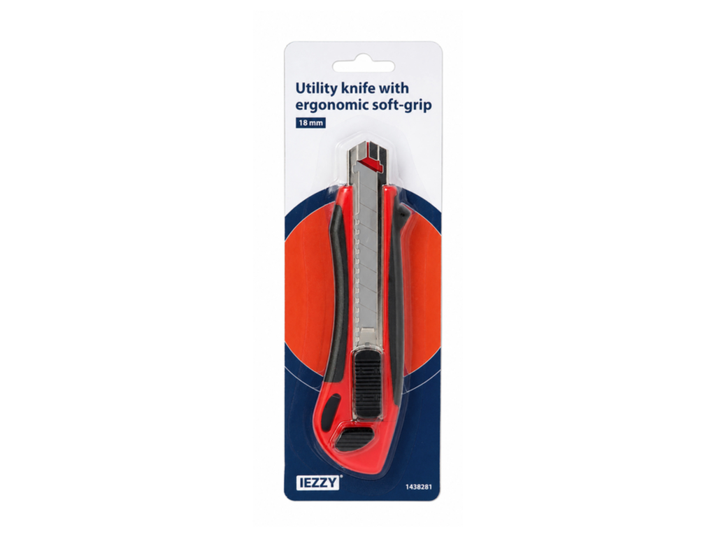 Snijmes IEZZY 18mm kunststof met ergonomische softgrip incl. 3 mesje 