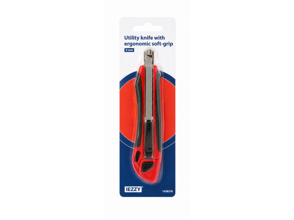 Snijmes IEZZY 9mm kunststof met ergonomische softgrip incl. 3 mesje 