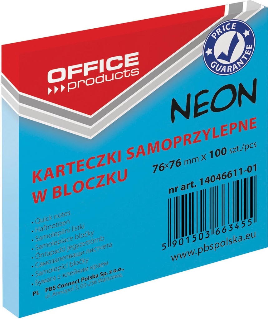  Memoblok Neon OFFICE products ft 76 x 76 mm 100 vel