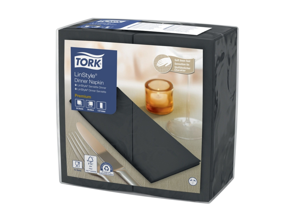 Dinerservet Tork Linstyle Premium 1/8 vouw 1-laags 390x390mm 50 vel zwart 478196 