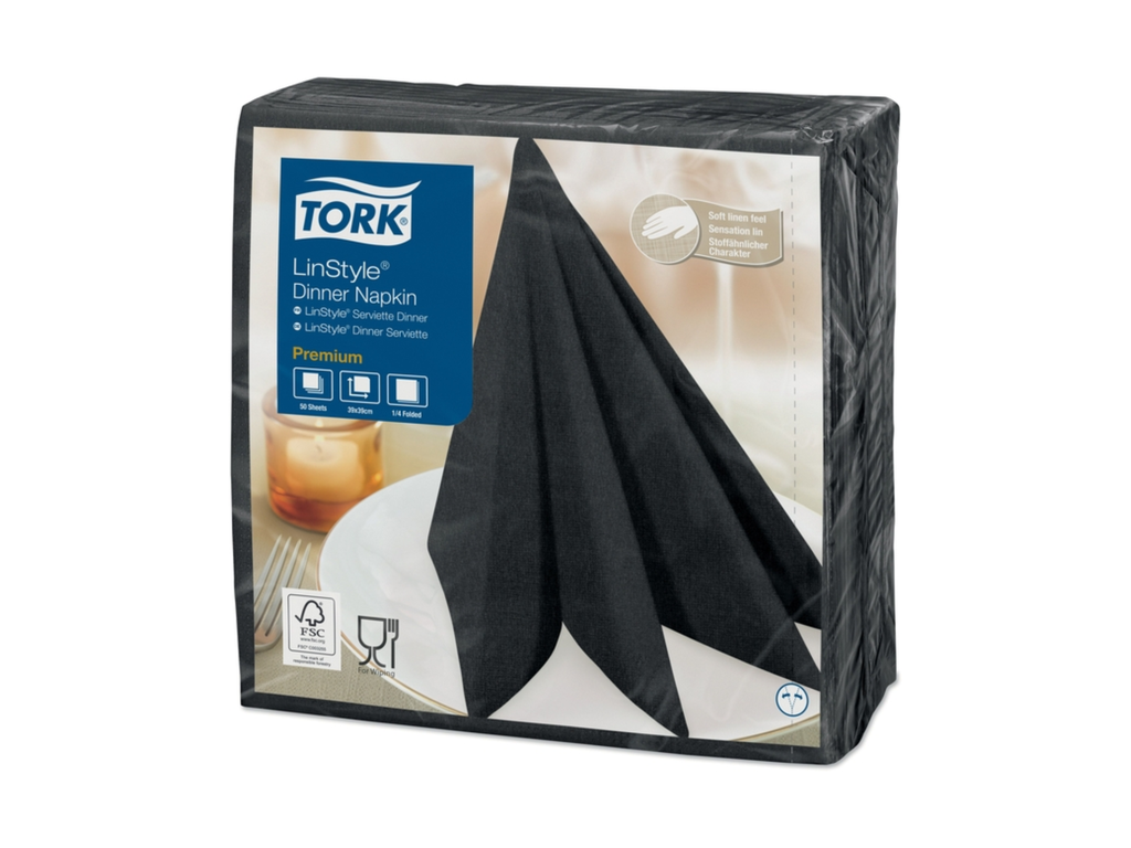 Dinerservet Tork Linstyle Premium 1/4 vouw 1-laags 390x390mm 50 vel zwart 478825 