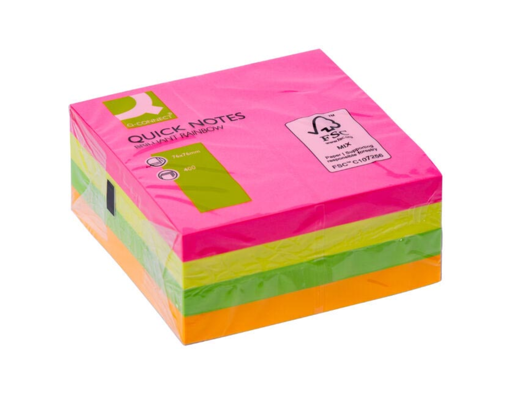 Quick notes Q-connect 76x76mm 400vel geassorteerde neonkleuren