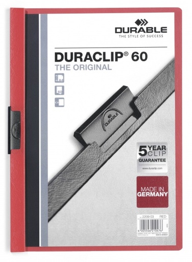 [DUR-220903] Klemmap Durable Duraclip 60 PP A4 60vel  (rood)
