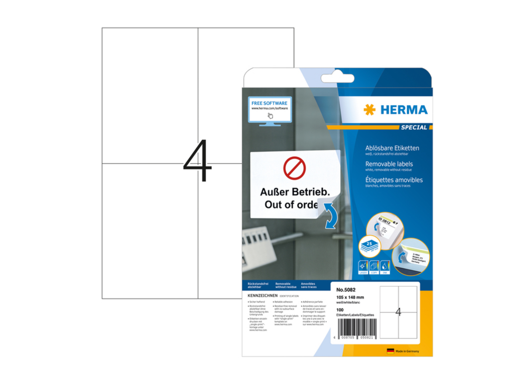 Etiket HERMA 5082 105x148mm A6 verwijderbaar wit 100 stuks 