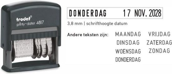 Datumstempel Trodat Printy 4817/B met de dagen van de week