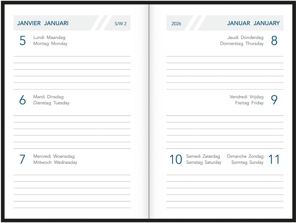 Zakagenda Aurora Classic 6 Fashion 80x120mm viertalig assorti 2026 1 week/2 pagina's