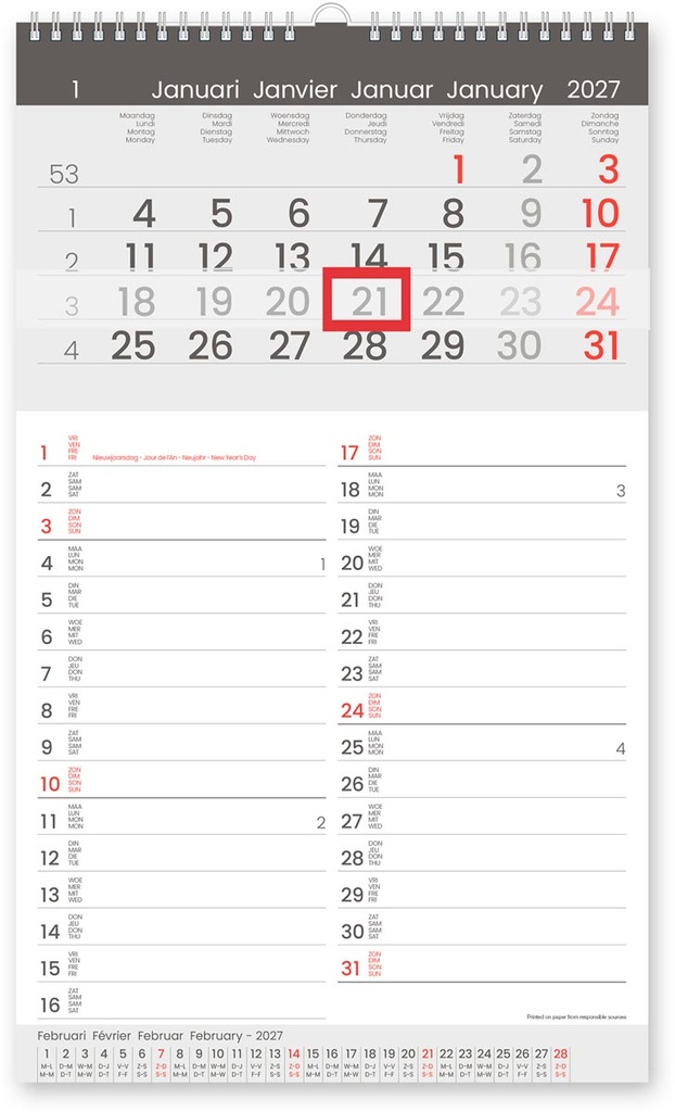 Maandkalender Memo-Manager viertalig 2027 