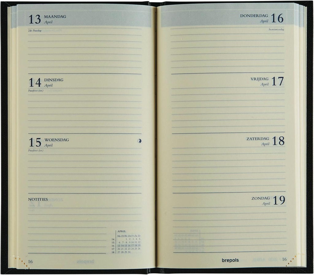 Zakagenda Brepols Interplan Lima 90x160mm Nederlandstalig zwart 2025 1 week/2 pagina's