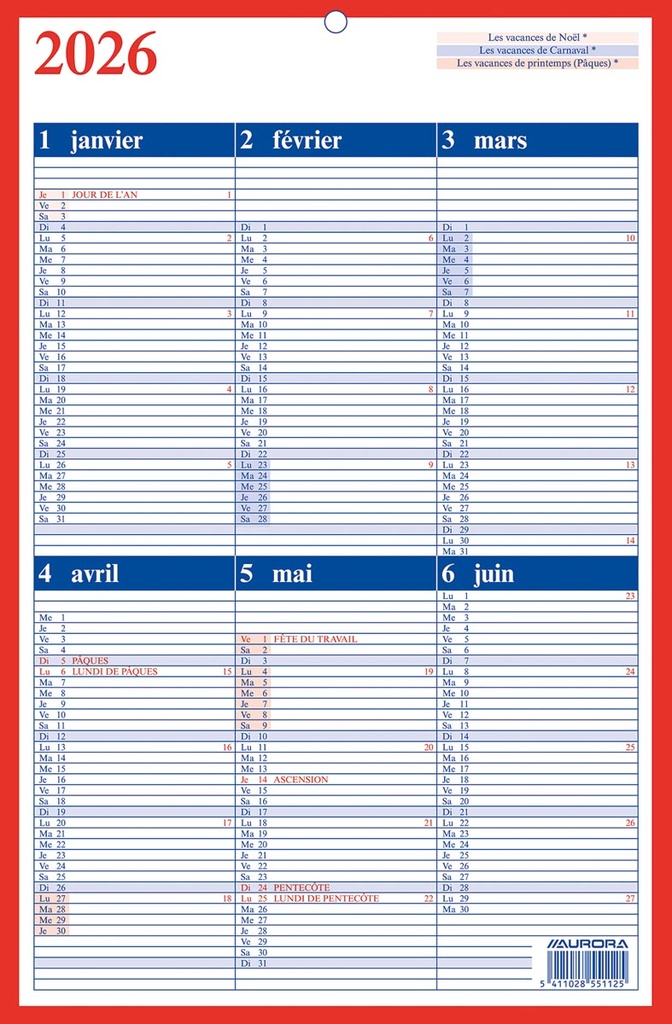 Kalender Aurora Memento 10 210x330mm FR 2026