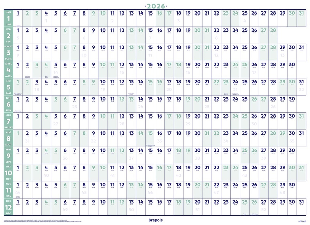 Jaarplanner Brepols 820x590mm 2026