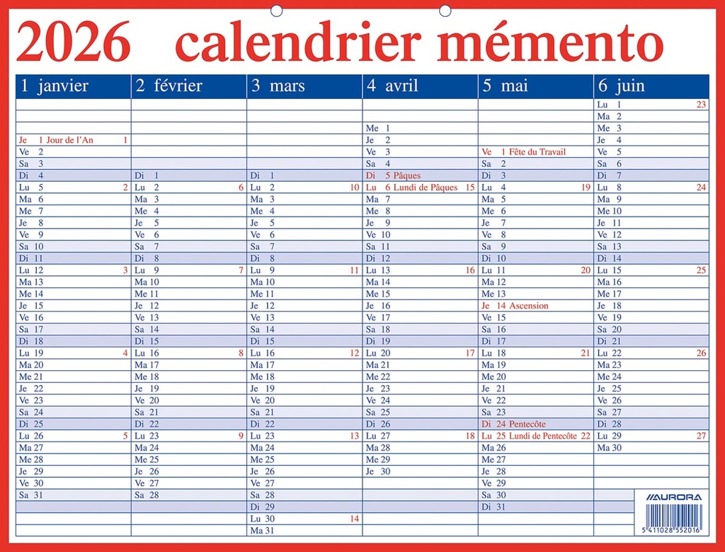 Kalender Aurora Memento 20 420x330mm FR 2026