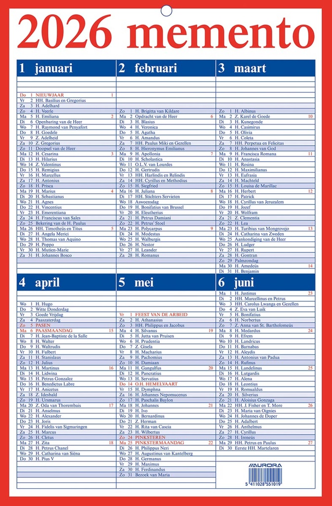 Kalender Aurora Memento 10 210x330mm NL 2026