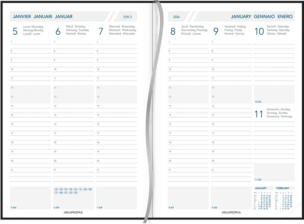 Agenda Aurora Universe 34 Florence 145x210mm zestalig zwart 2027 1 week/2 pagina's