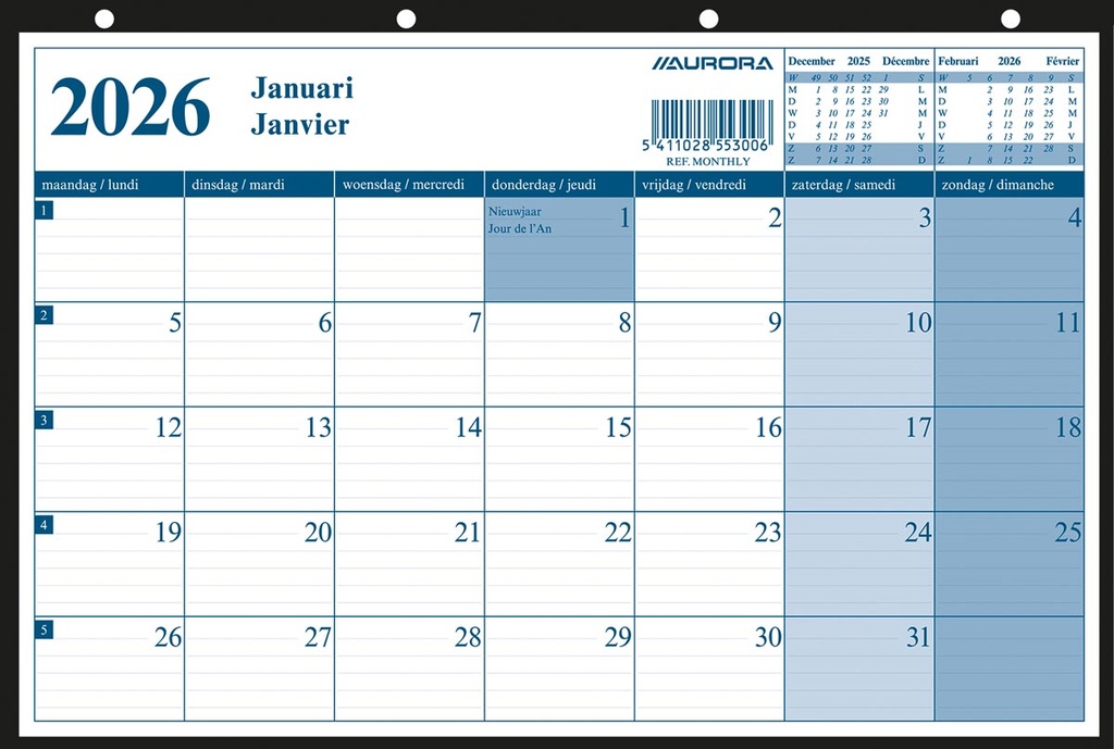 Kalender Aurora Monthly 290x210mm 2026