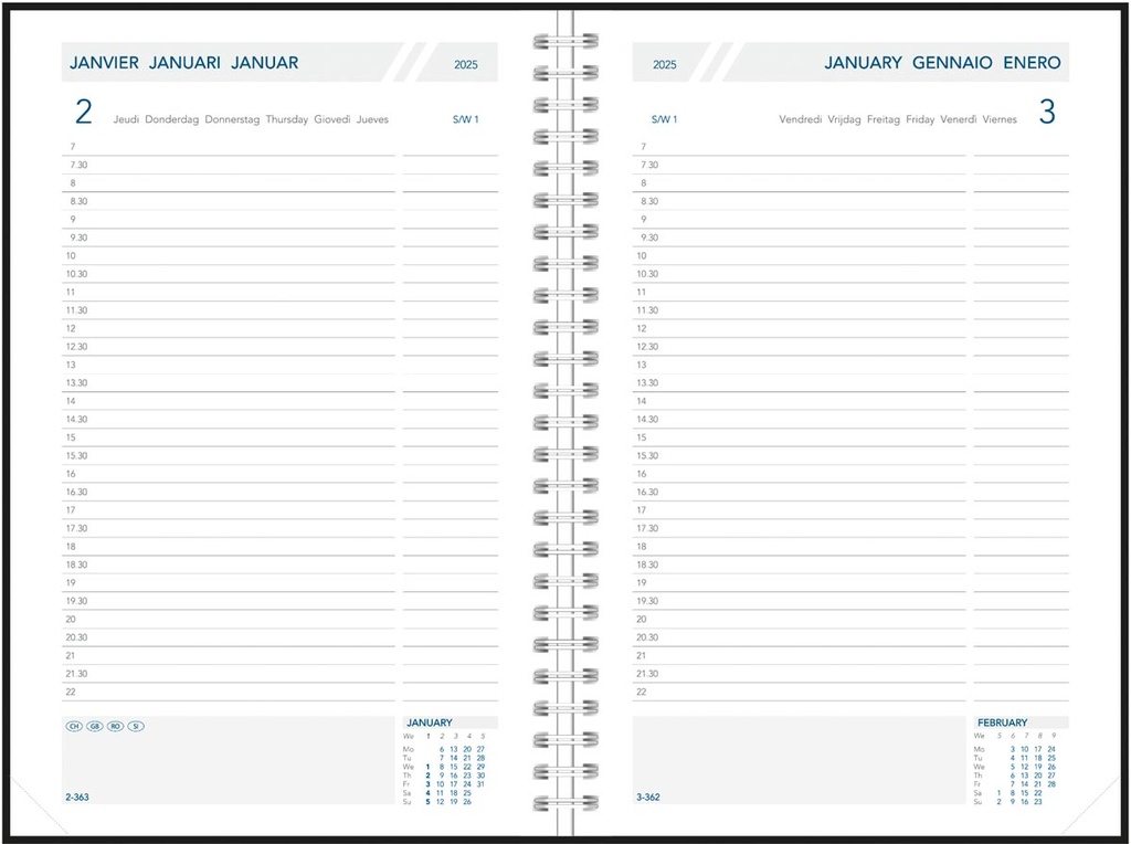 Agenda Aurora Daily 32W 140x210mm zestalig assorti 2025 1 dag/pagina