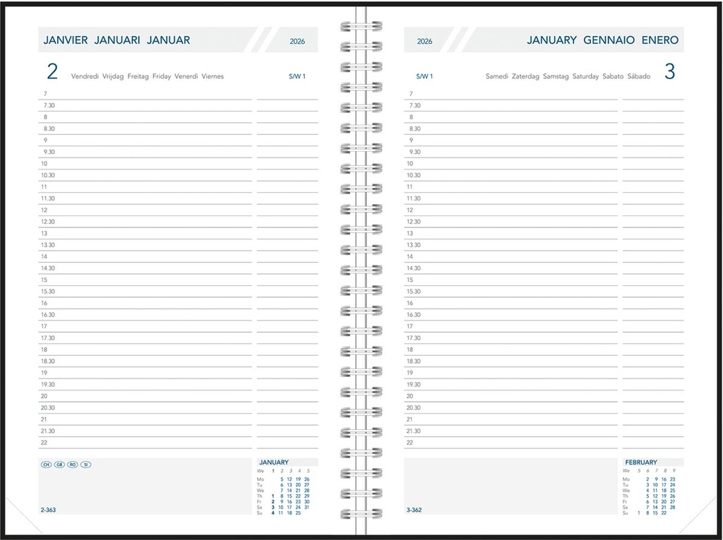 Agenda Aurora Daily 32W 140x210mm zestalig assorti 2027 1 dag/pagina