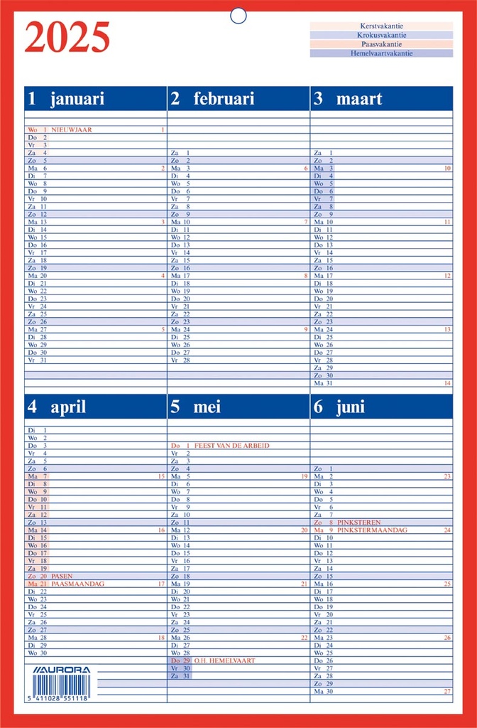 Kalender Aurora Memento 10 210x330mm NL 2025