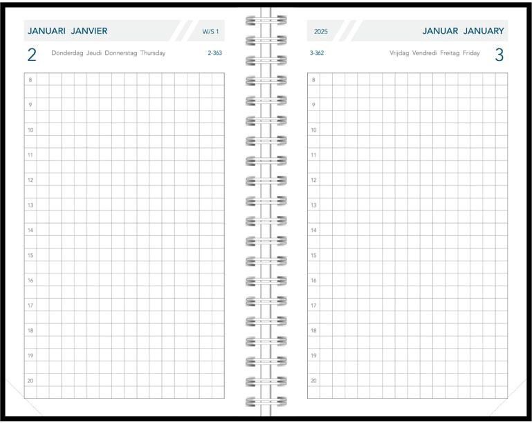 Zakagenda Aurora Technica 10W 105x165mm viertalig assorti 2025 1 dag/pagina