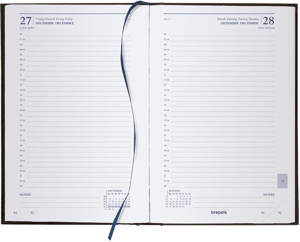Agenda Brepols Saturnus Lima Luxe 133x208mm viertalig bordeaux 2026 1 dag/pagina