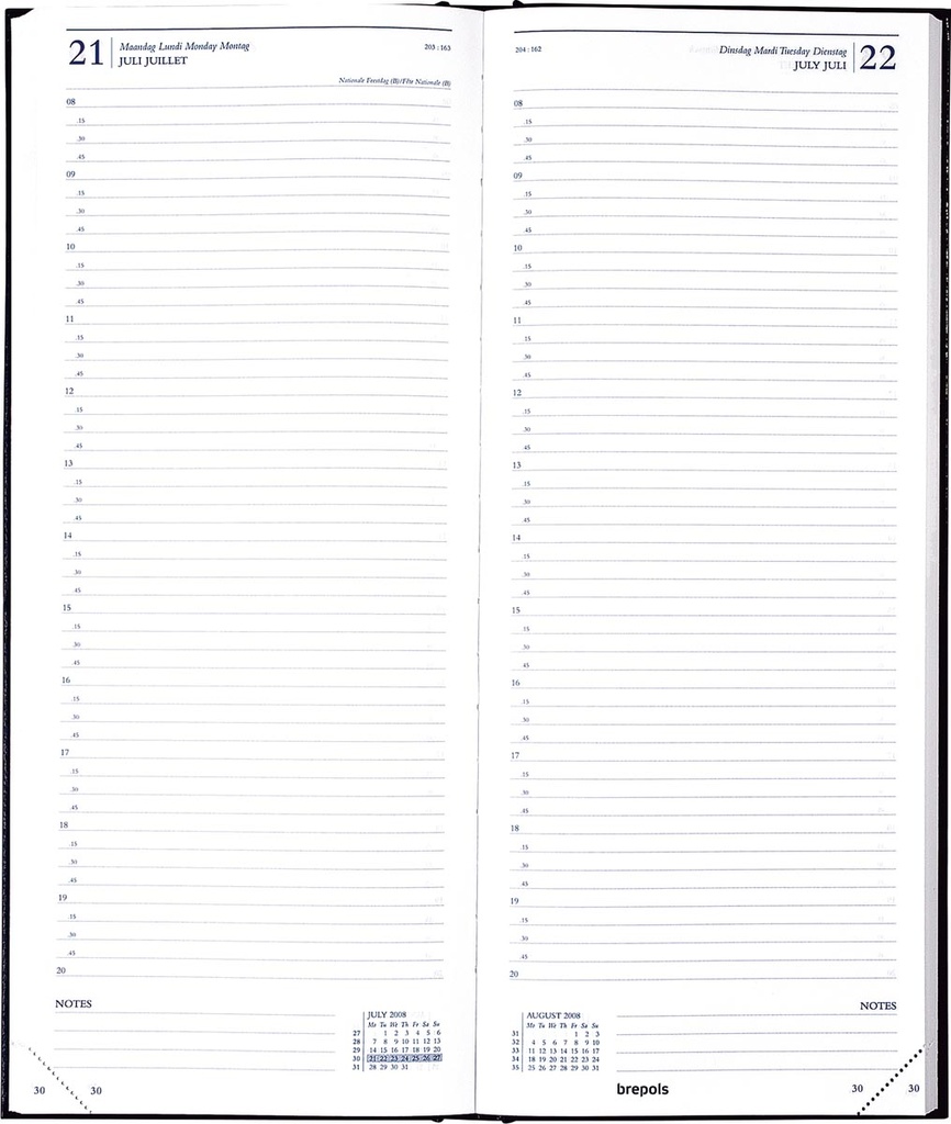 Agenda Brepols Saturnus Lima 128x330mm viertalig assorti 2025 1 dag/pagina